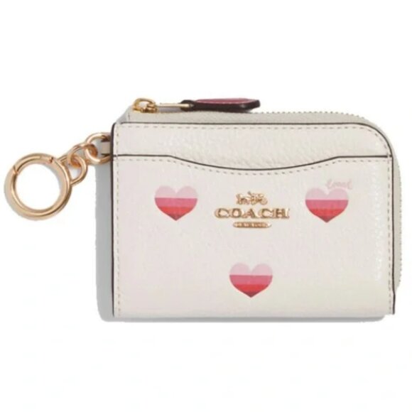 Coach L Zip Credit Cards Case ID Wallet Love Hearts Chalk Cream Pink CA794 Gold - Picture 3 of 14